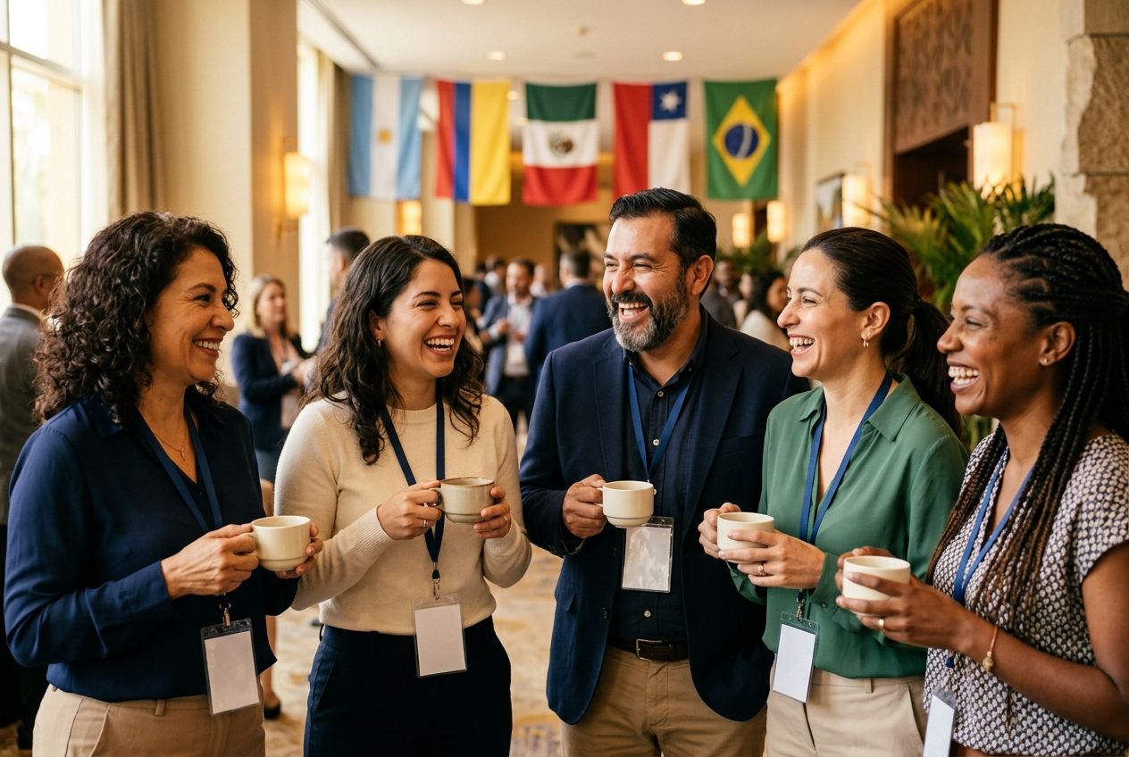 Colegas de distintos países conversando en un receso de la Cumbre